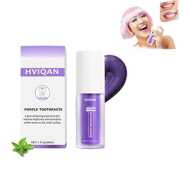 Pasta dental blanqueadora para dientes amarillos, corrector de color con eliminación de manchas, seguro para esmalte, uso diario suave, pasta de dientes púrpura